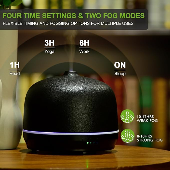 Ceramic Essential Oil Diffusers for Home Large Room, Aromatherapy Scent Air Diffuser Ultrasonic Aroma Defusers 500ml with Timed—Black- C