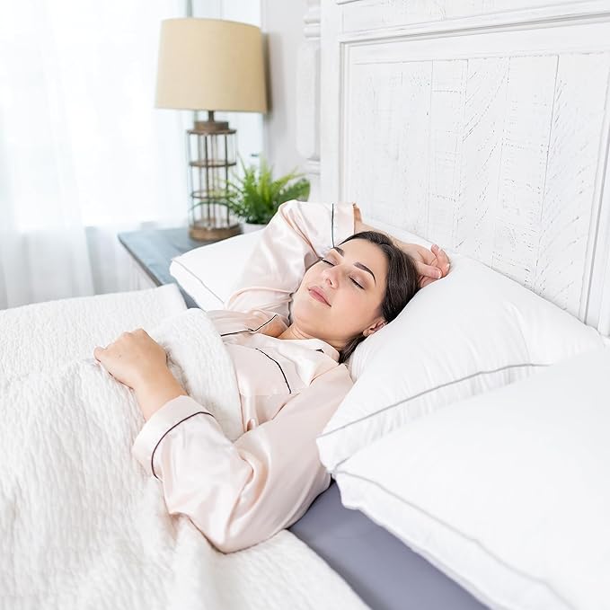 Globon Luxury Feather Down Pillow Standard Queen Size for Sleeping, Hotel Collection Fluffy Pillow, Medium Gusseted Bed Pillows, 18"X26", Pack of 1