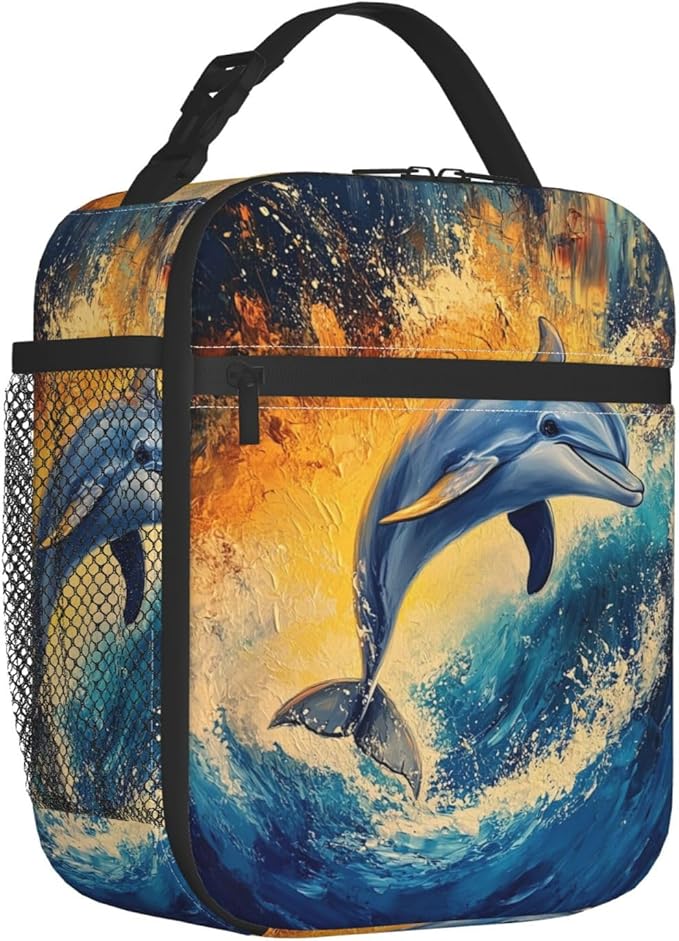 Dolphin Ocean Lunch Box for Women Men, Insulated Lunch Box Reusable Portable Lunch Bag Cooler Tote Waterproof Lunch Container for Office Picnic Work Travel