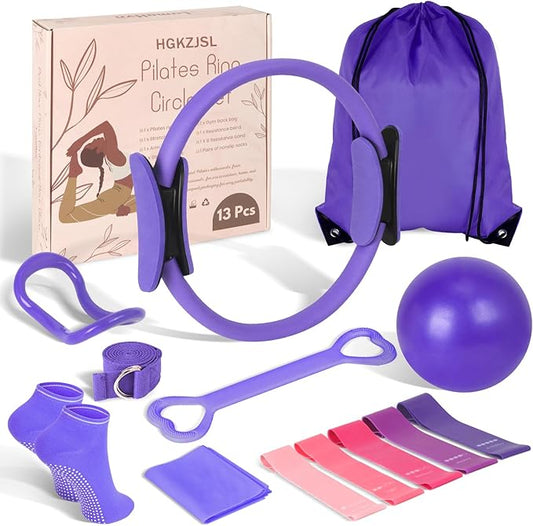 Home Pilates Essentials Kit for Women,Pilates Equipment Set with 9 Inch Yoga Ball,Figure 8 Resistance Band,Pilates Bands & Accessories,Pilates Ring and Ball Set for Beginners Home Workouts