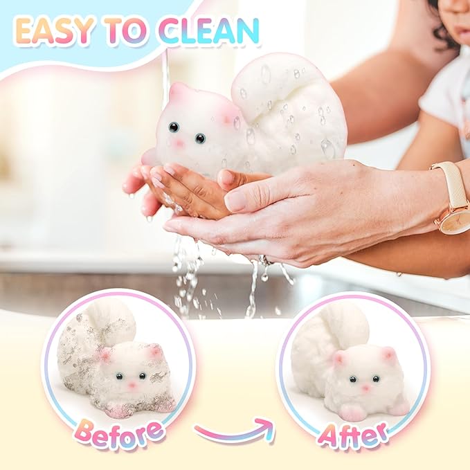 Big Squeeze Cat Toys with Basket,Soft Cat Squishies Sensory Fidget Toys for Stress Anxiety Relief, Sticky Toys Party Favors Christmas Birthday Gift for Kids Teens