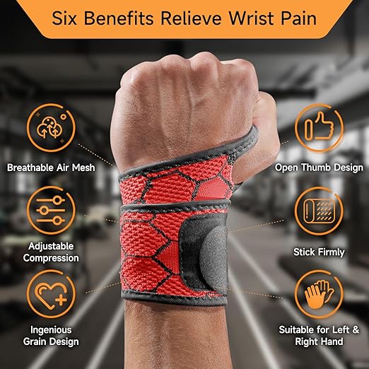 Sport Slim Wrist Wrap - Wrist Brace for Carpal Tunnel Relief, Neoprene-Free Compression Wrist Support for Workout, Adjustable Wrist Guards Fit Right Left Hand(Raspbery Red, 2 Pack)