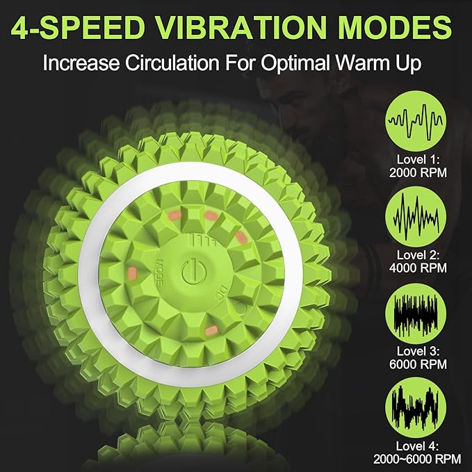 Uppye Vibrating Ball Massager, Vibration Massage Ball for Physical Therapy, Mobility Ball for Workout Recovery, Deep Tissue Massager for Pain Relief and Trigger Point Treatment (Green)