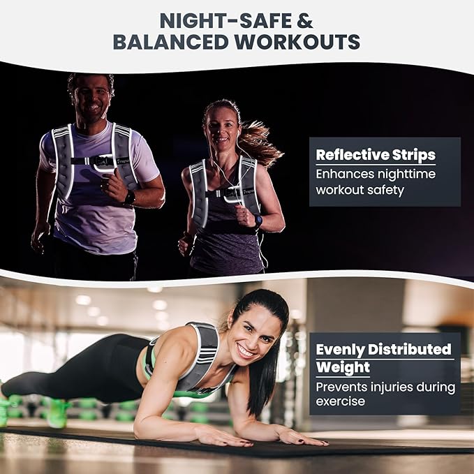 Fragraim Weighted Vest for Women Men - 8lb/10lb/12lb/16lb/22lb/25lb/30lb Weight Vest with Reflective Stripe, Detachable Phone Pouch, Ideal for Walking, Strength Training, Running, Workout, Cardio