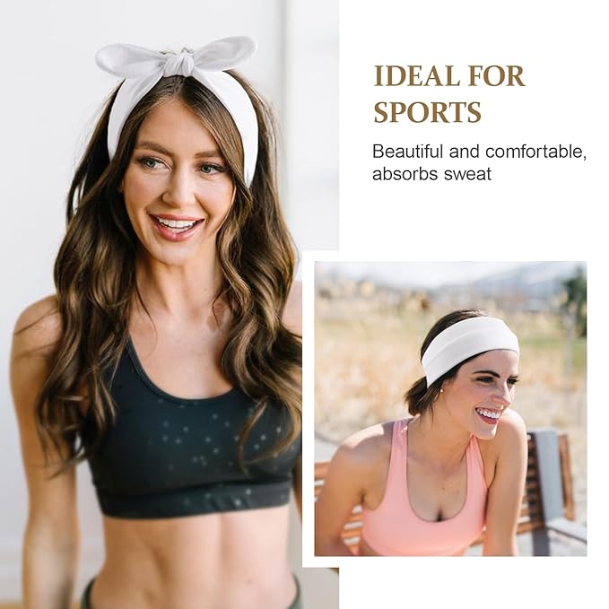 DRESHOW 8 Pack Bow Headbands for Women Girls Elastic Headwraps Knotted Headband Rabbit Ears Turban Non-Slip Sport Cute Hair Accessories