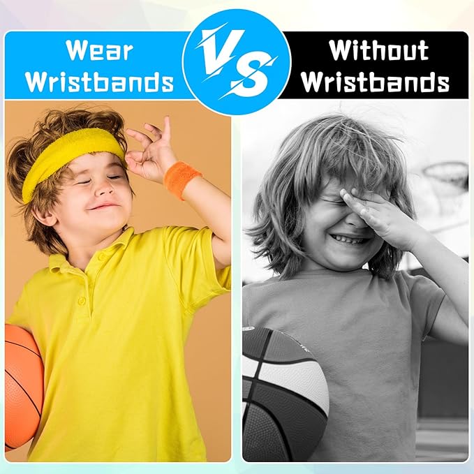 Leyndo 72 Pcs Wrist Sweatbands Bulk for Kids Field Day Cotton Terry Sweat Bands Sports Fan Wristbands Kids for Summer Camp Student Football Team Competition Party