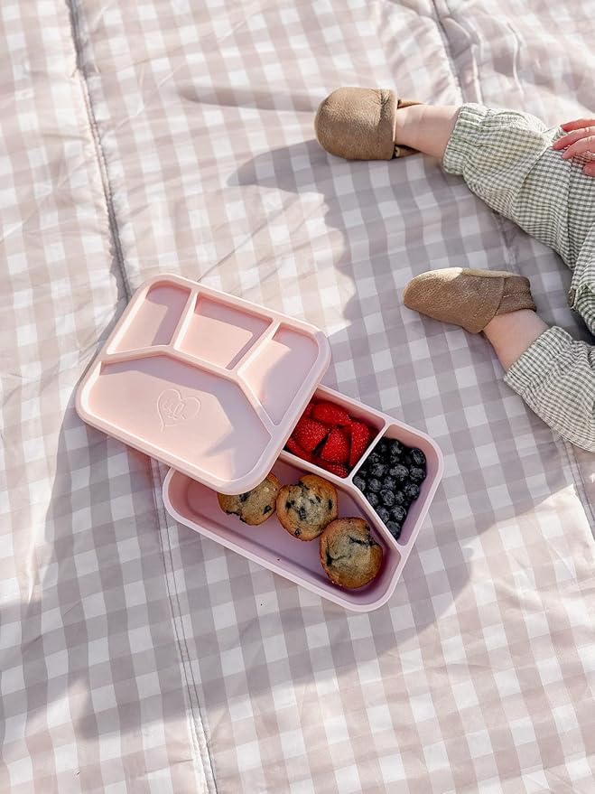 Leak Proof Bento Box Food-Grade Silicone Bento, BPA, Phthalate, Lead, & PVC Free - Bento Lunch Box for Daycare, Kids, & Adults - Leak Resistant Sets With Lids Snack Box Container (Peach 4)