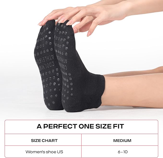 CoolMate Pilates Socks with Grips for Women, Yoga Socks, Crew Non Slip Women for Workout, Barre, Pilates Gifts