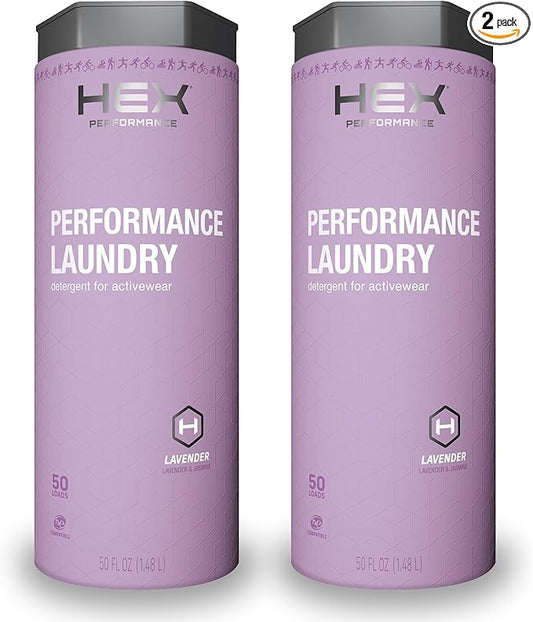 HEX Performance Laundry Detergent, Lavender, 100 Loads (Pack of 2) - Designed for Activewear, Eco-Friendly, Concentrated Formula