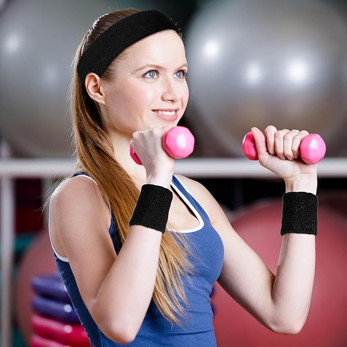 48 Pcs Football Sweatbands Bulk for Men Women Striped Sweatband Set, Include 16 Headband and 32 Wristbands Sports Neon Accessories for 80's Costume Party Athletic Gym