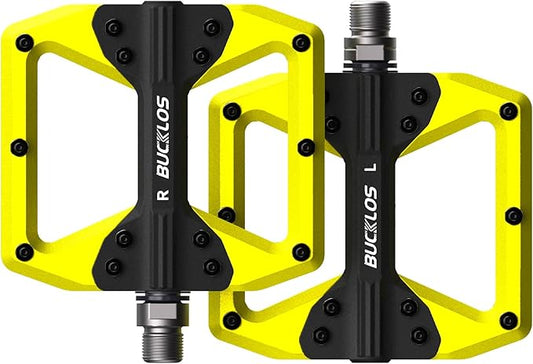 BUCKLOS MTB Flat Pedals Mountain Bike Pedals, 3 Bearings CNC Adult Road Bike Pedals, Bicycle Platform Aluminum Alloy Non-Slip Pedal for Gravel Bike/BMX 9/16"(Black)