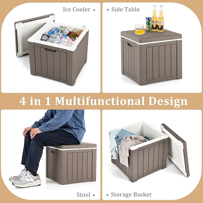 Giantex 10 Gallon Light Coffee Polypropylene Ice Chest, 17" x 17" x 16", with Removable Lid and Built-in Handles