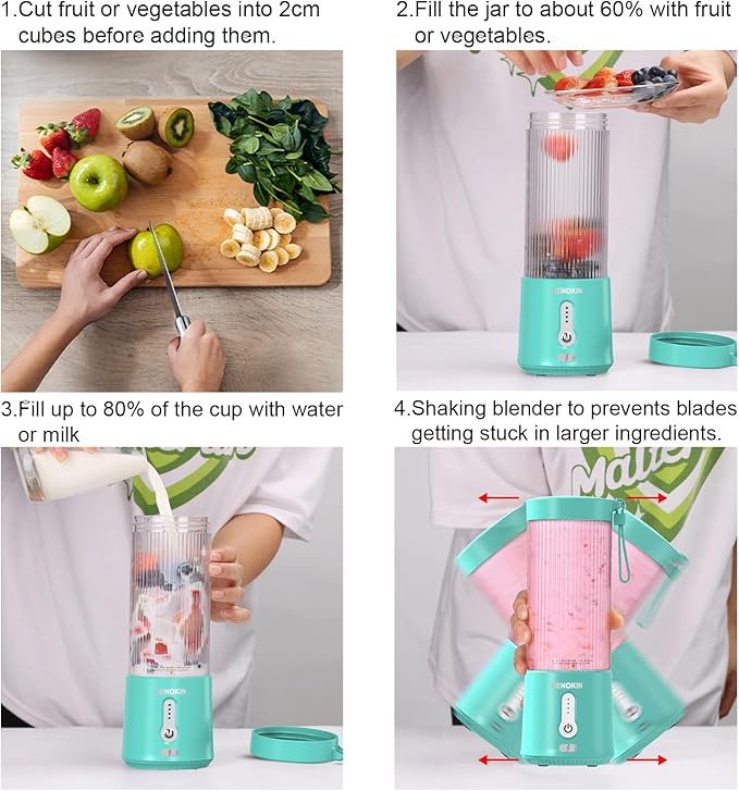 DENOKIN Portable Blender 16oz Vessel, Cordless Personal Size Small Blender for Shakes and Smoothies with 6 Blade for Kitchen, Home, Travel