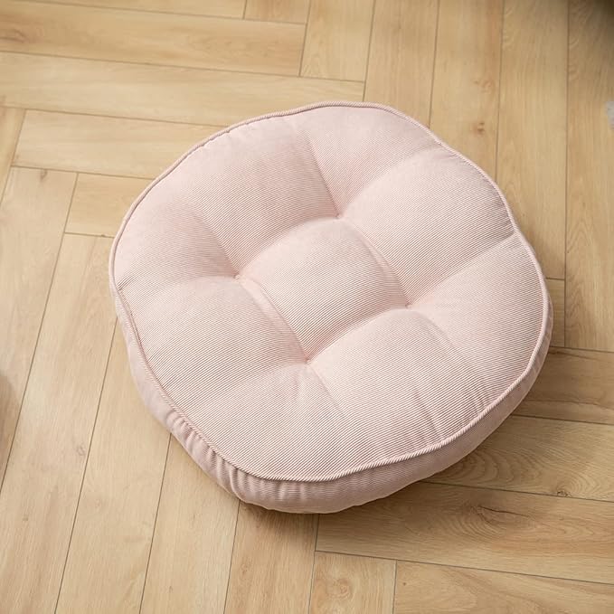 Corduroy Chair Pads Seat Cushion Soft Thicken Bedroom Living Room Floor Tatami Cushion Round Seat Pad for Kids Reading Adult Office,1 Count (Pink,22"x22")