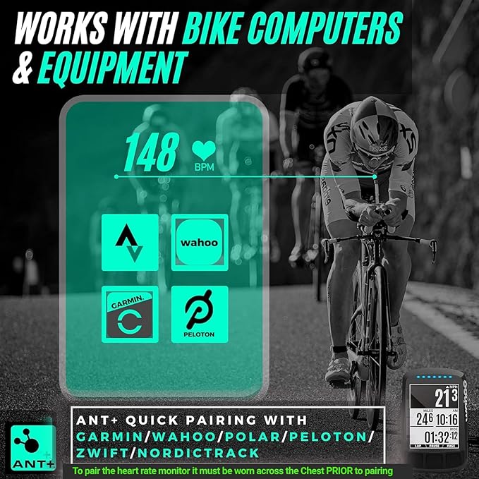 Powr Labs Bluetooth and ANT+ Heart Rate Monitor Chest Strap - Compatible with Polar, Garmin, Peloton, Wahoo