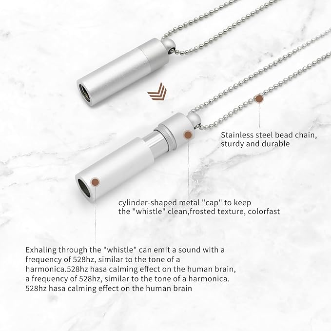 528 Hz Meditation Necklace Breathing Frequency Sound Healing Device by Adjusting The Breathing for Anxiety & Stress Relief Mindfulness (Silver)