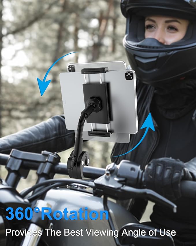 Gooseneck Tablet Holder for Bike, Motorcycle, Wheelchair, Treadmill, Exercise Bicycle, Scooter, Stroller, Handlebar Tablet Mount for iPad Pro, Air, Mini, Galaxy Tabs, 4.7-12.9" Tablet & Phone