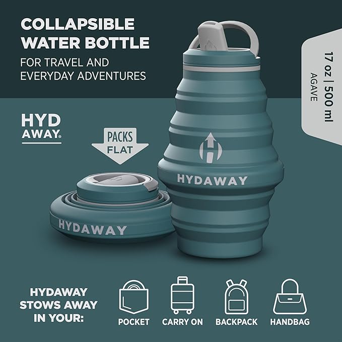 HYDAWAY 17oz Collapsible Water Bottle - BPA-Free, Leakproof, Lightweight, and Space-Saving - Perfect for Travel, Hiking, and Everyday Hydration