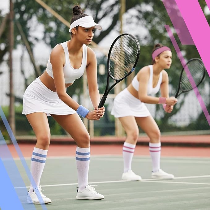 Hillban 80s Workout Outfit 80s Accessories for Women Men Neon Sweatbands Headbands for Tennis Volleyball Sport