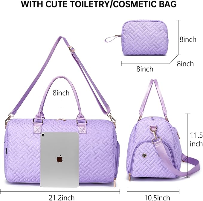 Duffle Bag for Travel, Weekender Bag with Shoe Compartment, Carry On Overnight Bag for Women with Toiletry Bag, Gym Bag with Wet Pocket, Hospital Bags for Labor and Delivery Beige