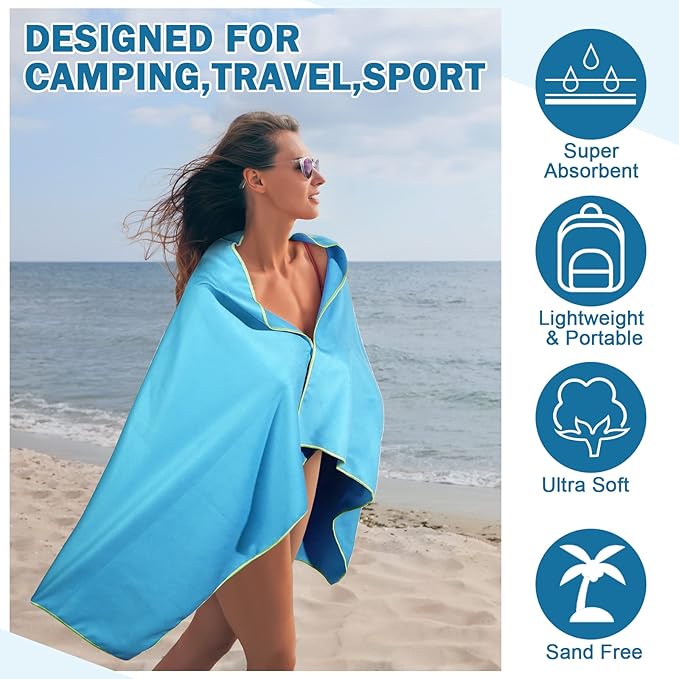 Xinnun 4 Pack Microfiber Camping Towel - Quick Dry Towel 3 Size 4 Black Mesh Bags 12 Travel Towels for Beach Camping Hiking Yoga Swim Sports Backpacking