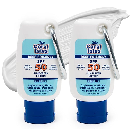 Coral Isles Hawaii Compliant Sunscreen | SPF 50 | Broad Spectrum UVA/UVB | No Oxybenzone or Octinoxate | 2 Fl Oz Each (2-pack)