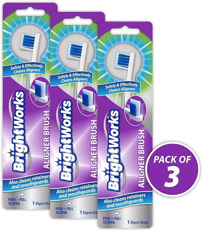 BrightWorks Aligner Brush (3 Pack) Safely and Effectively Cleans Aligners, Retainers, Mouth Guards, and Night Guards. Easy to Use and Safe for Most Dental Appliances.