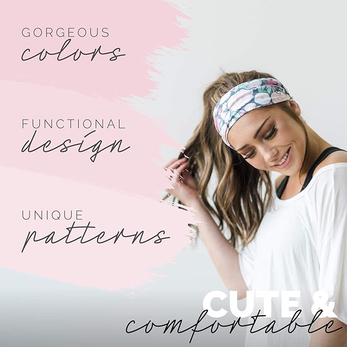 Maven Thread Workout Headbands for Women, 4 inch Thick Wide Non Slip Sweatbands, 2 Pack