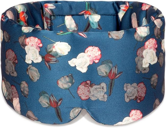 Silk Sleep Mask Soft Pressureless: 100% Mulberry Silk for Eye Skin Anti Wrinkles, Large Size for Total Blackout, Adjustable Wide Velcro Ear Cover, Print