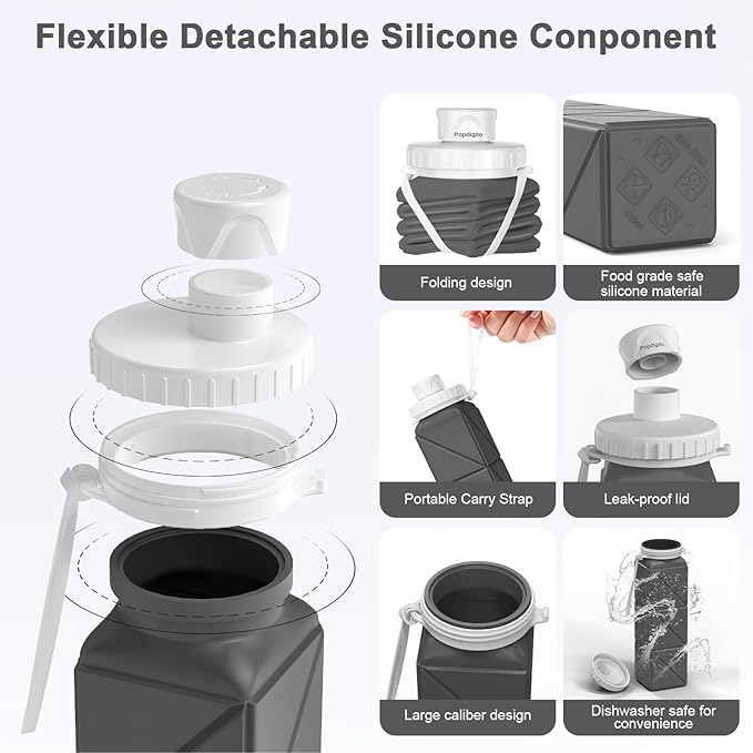 3 pack Collapsible Water Bottles,Silicone Foldable Portable Water Bottle 20.6oz, Lightweight Reusable Leakproof for Travel Hiking Camping Cycling Workouts Yoga Fitness Indoor Outdoor Sports