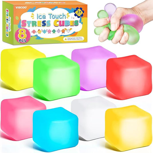 8 Pack Stress Cube, Slow Rising Ice Cube Stress Balls for Adults Kids, Sensory Fidget Toy for Anxiety Relief, Square Shape Squishy Ball Toys for Classroom Prizes, Nice Cube Squishy for Party Favors