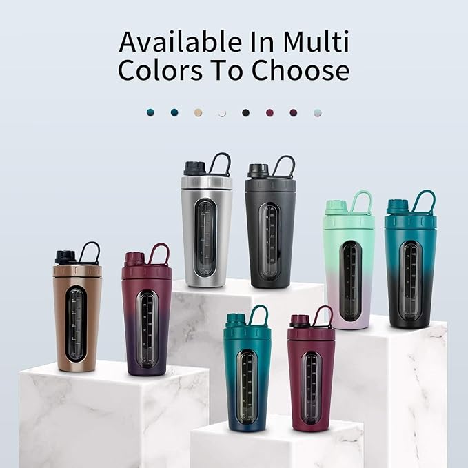 TOOFEEL Shaker Bottles for Protein Mixes - 28 oz Stainless Steel Protein Shaker with 2 Shaker Balls, Not Stays Cold/Hot, Visible Window Metal Shaker Cups, Leakproof, BPA Free Bottle Shaker