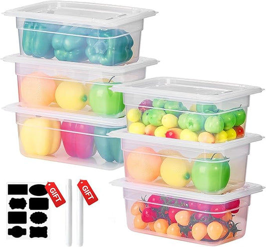 1/4 Size&4 Inch Translucent NSF Food Pan: 9 PCS[Total Seal] [Hot&Cold Resistant] Food Storage Containers with Lids, Topping Salad Bar Container (BPA-FREE)