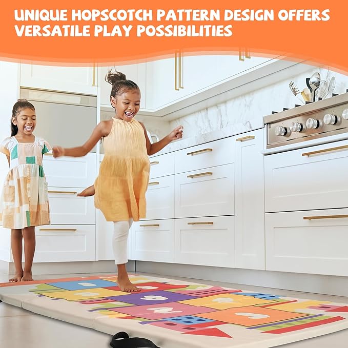 Kangaroo Hoppers Gymnastics Tumbling Mats for Kids, Foldable Gym Mat with Carrying Handles for Home Activity Play