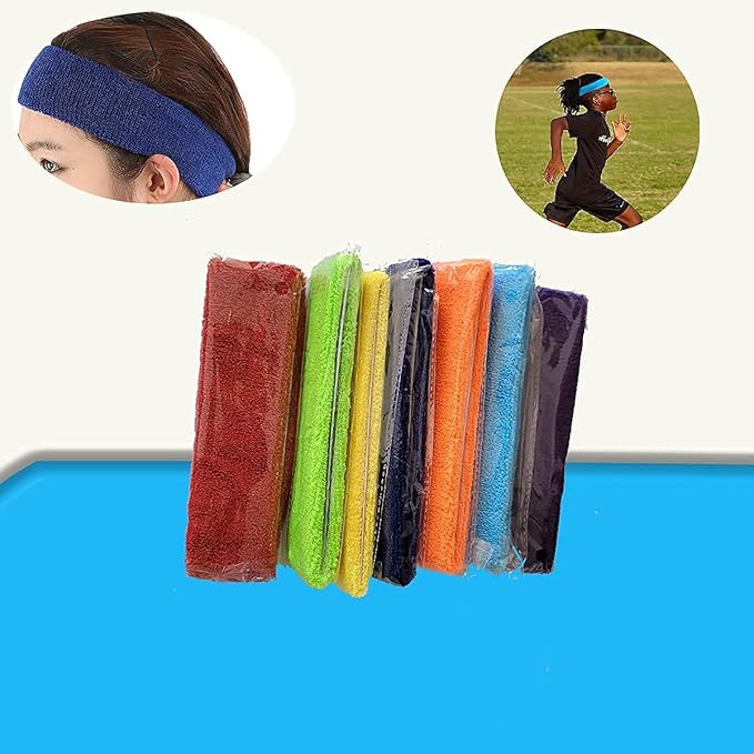 Cotton Sports Headbands - 7 Colorful Sweatbands for Men & Women, Non-Slip Headbands for Running, Fitness & Gym