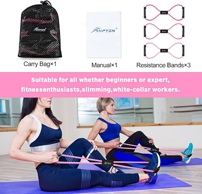 HPYGN Resistance Bands, Figure 8 Exercise Bands for Women Men, 8 Shaped Resistance Bands for Arms, Chest Expander, Yoga Gym Fitness Pulling Rope 8 Word Elastic for Exercise Muscle Training Tubing
