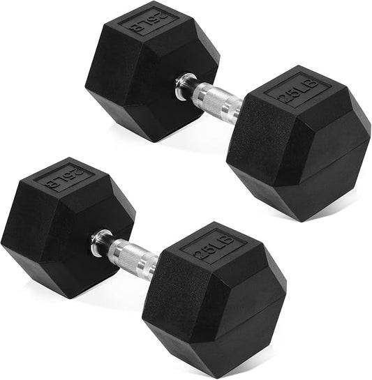Hex Rubber Coated Dumbbells Hand Weights Pairs for Exercises and Fitness and Home Gym, Pairs
