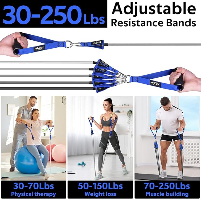 WALITO Resistance Bands Set - Exercise Bands with Handles, Door Anchor, Legs Ankle Straps, for Heavy Resistance Training, Physical Therapy, Muscle Training, Yoga, Home Workouts, Gym