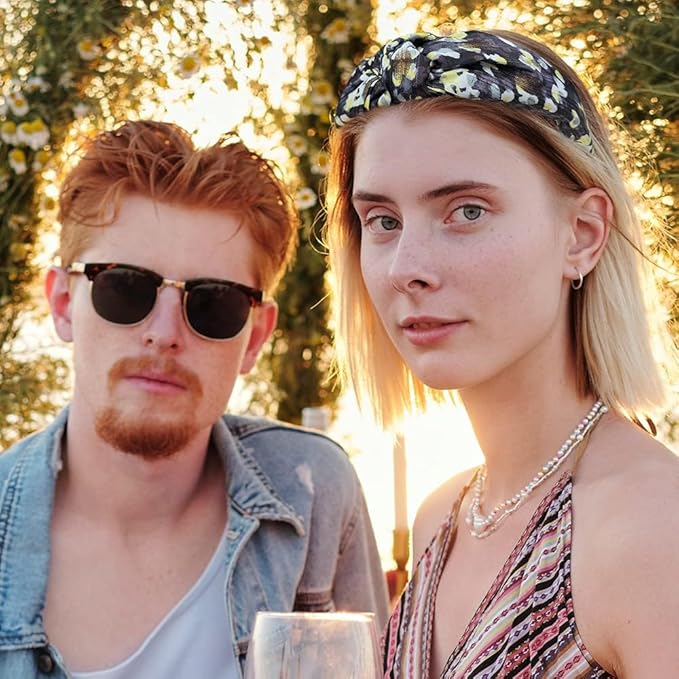 Madison Tyler Headbands for Women | Fashion Boho Headbands Top Knotted With Rhinestones Elastic Workout Hairbands | Outdoor and Party Headbands for Women Non Slip (White and Yellow)