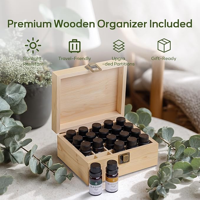 Essential Oils for Diffusers for Home – 20-Pack Essential Oil Set for Sleep & Refreshing Scents – Premium Aromatherapy Diffuser Oils Scents for Home in Wooden Gift Box, Best Gift for Any Occasion