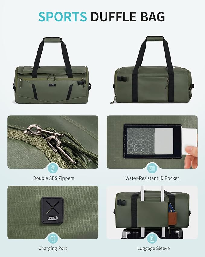 ECOHUB 40L Gym Bag for Women Men Water Resistant Sports Duffle Bag with Shoes Compartment& Wet Pocket, Travel Weekender Camping Backpack