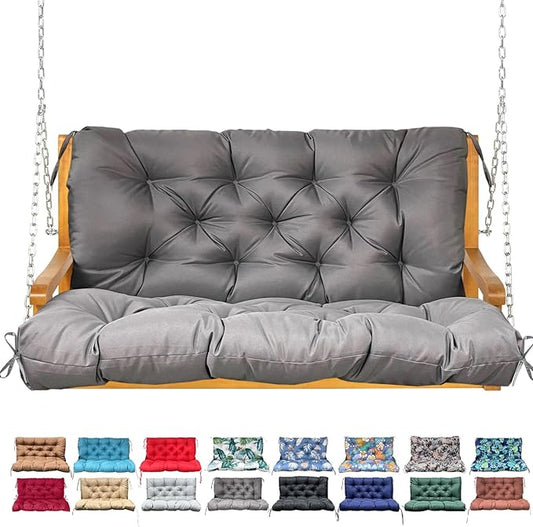 Porch Swing Cushion with Backrest,Waterproof Bench Cushion for Outdoor Furniture,2-3 Seater Replacement Thickened Swing Cushion with Ties,Patio,Outdoor,Backyard and Garden (Dark Gray,60x40)