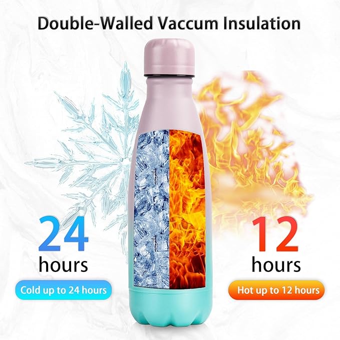 Insulated Water Bottle, 2 Pack-12oz Stainless Steel Water Bottles with straw lid, Metal Sports Water Bottles for Boys,Girls, Double Wall Vacuum BPA-Free Flask for School, Sports (oasis-rainbow)