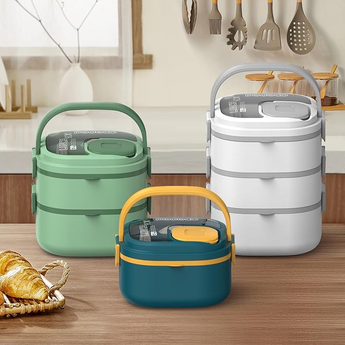 Single-Layer Bento Lunch Box for Kids & Adults with Removable Stainless Steel Lunch Container,Dressing Container,BPA-Free,Dishwasher Safe - Includes Utensil(Blue,Non-Insulated)