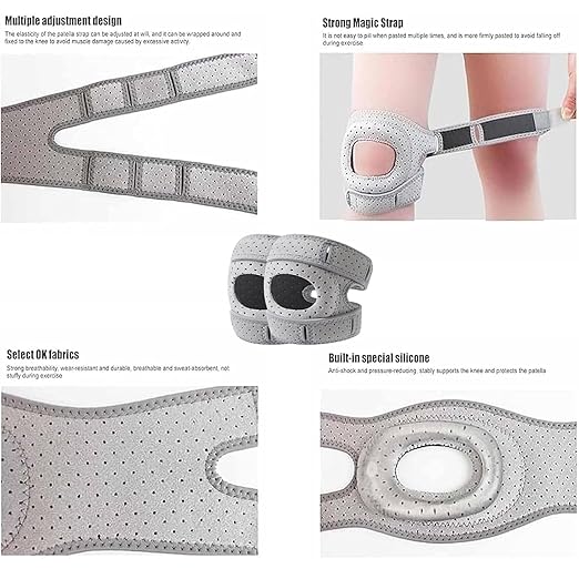 Knee Brace for Women Men,2pcs Adjustable Knee Support with Side Stabilizers,Patella Knee Brace for Meniscus Tear,Realign Knee Joint While You Move(Grey)