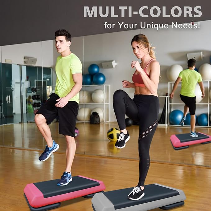 28.5'' Exercise Aerobic Step Platform, 4-6-8inAdjustable Fitness Stepper Workout with 4 Stackable Risers, Aerobics Stepper Workout Stepper for Home Gym Cardio Strength & Training (Red & Gray)