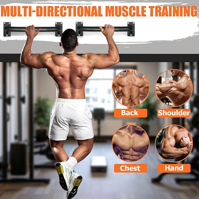 TOBWOLF 2PCS Wall Mount Doorway Pull Up Bar, Heavy Duty Strength Training Chin Up Bars, Door Frame Pull-Up Bars Ceiling Wall Mounted, Thick steel Sturdy Hanging Pull-up Bar for Home Gym Workout