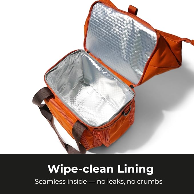 Dual Compartment Insulated Lunch bag, with 2 Leakproof Compartments & Roll-top, 13L lunchbox for work (Brown Orange)