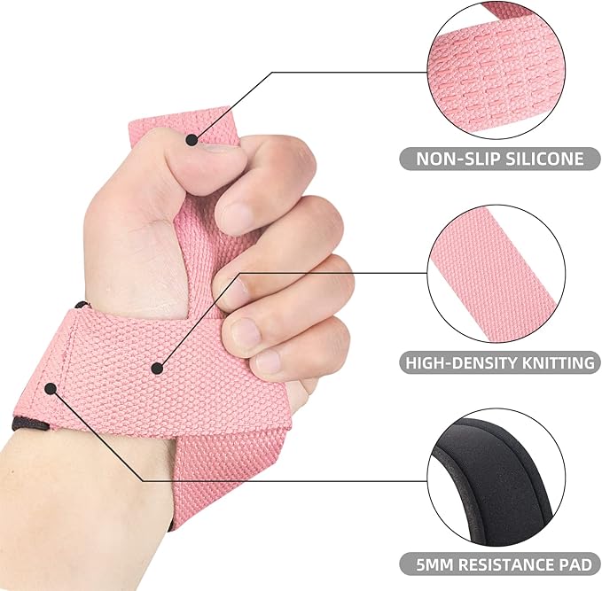 SKDK Cotton Hard Pull Wrist Lifting Straps Grips Band-Deadlift Straps with Neoprene Cushioned Wrist Padded and Anti-Skid Silicone - for Weightlifting, Bodybuilding, Xfit, Strength Training