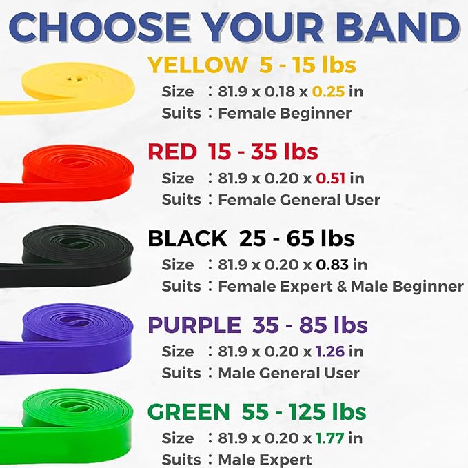 LEZER Resistance Bands - Pull Up Bands for Home Gym Fitness, Stretching, Physical Therapy & Training - Includes Instruction